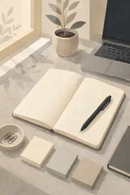Minimal Organized Desk with Notebook and Pen