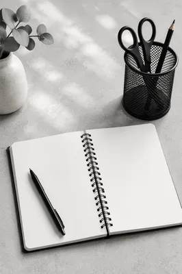 Minimal Organized Desk with Notebook and Pen