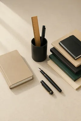 Minimal Organized Desk with Notebook and Pen