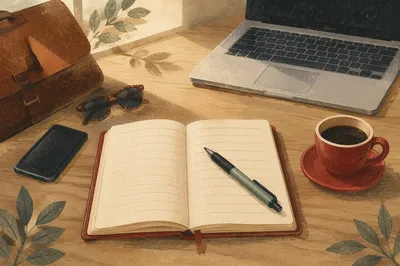 Minimal Morning Business Desk with Notebook