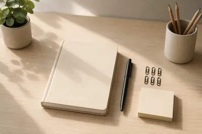 Minimal Organized Desk Supplies Workspace Flat Lay