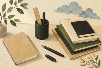 Minimal Organized Desk Supplies Still Life