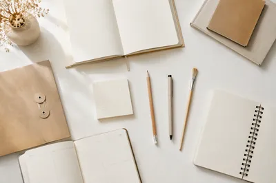 Minimal Organized Desk Supplies Flat Lay