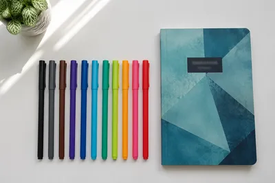 Minimal Organized Desk with Notebook and Pens