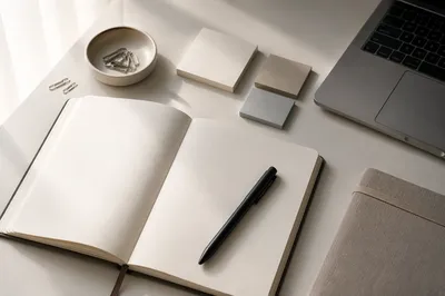 Minimalist Organized Business Desk with Notebook