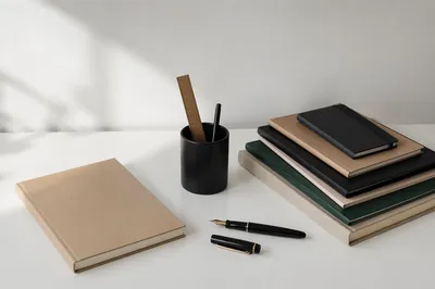 Minimal Organized Desk Supplies Still Life