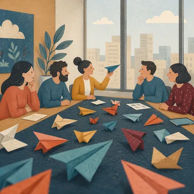 Colorful Paper Airplanes on Conference Table