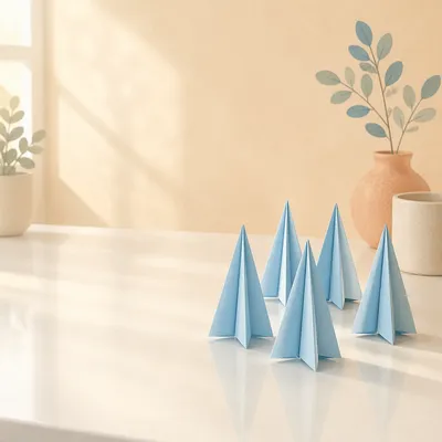 Blue Paper Airplanes on Modern Office Desk