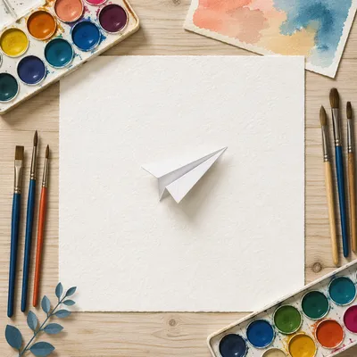 Paper Airplane Creativity on Wooden Desk