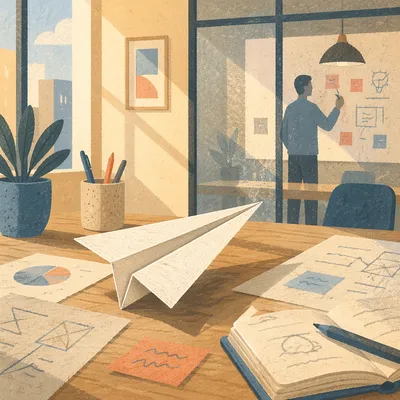 Paper Airplane on Desk Innovation Scene