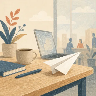 Paper Airplane on Desk Innovation Concept