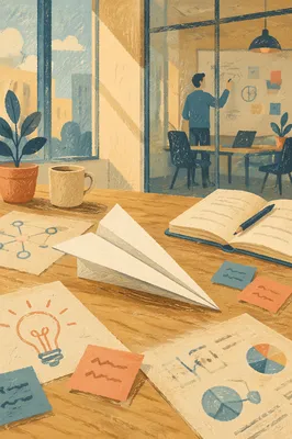 Paper Airplane on Desk Innovation Scene