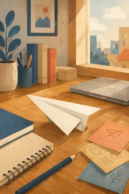 Paper Airplane on Desk Innovation Concept