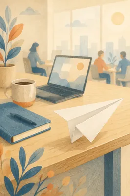 Paper Airplane on Desk Innovation Concept