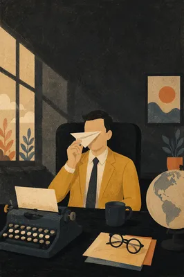 Paper Airplane on Desk Innovation Portrait