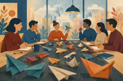 Colorful Paper Airplanes on Conference Table