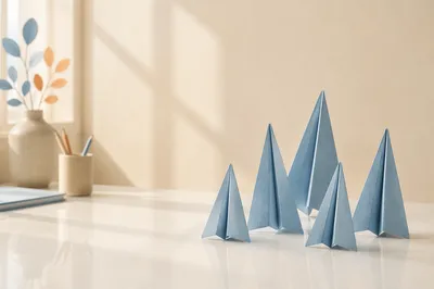 Paper Airplanes on Modern Office Desk