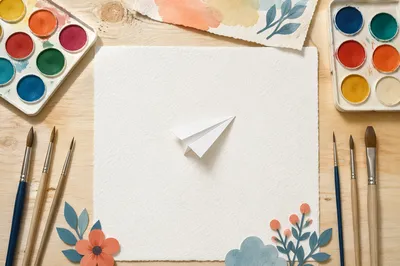 Paper Airplane Creativity on Wooden Desk