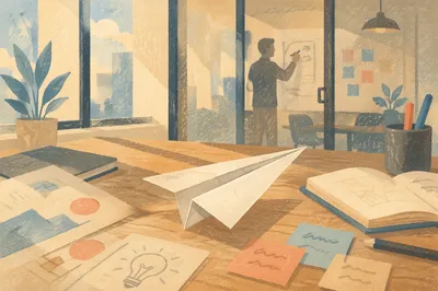 Paper Airplane on Desk for Innovation