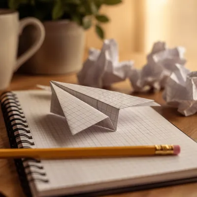 Paper Airplane Creativity on Wooden Desk