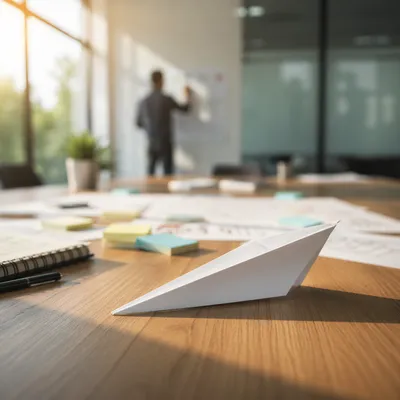 Paper Airplane on Desk Innovation Scene