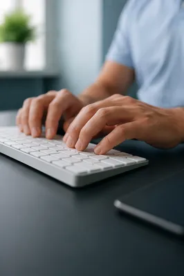 Close-Up Hands Typing at Office Keyboard