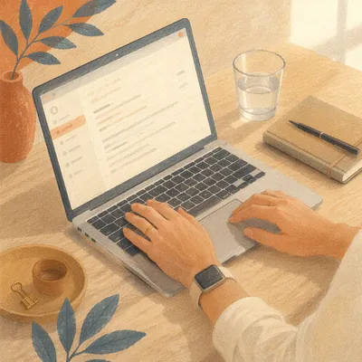 Professional Hands Writing Email on Laptop