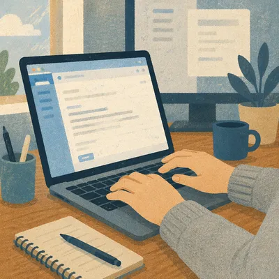 Professional Email Writing at Office Desk