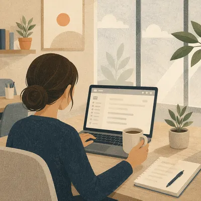 Professional Writing Email at Office Desk