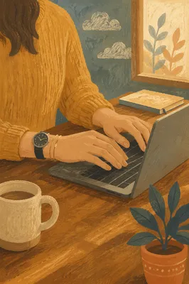 Professional Email Writing at Warm Wooden Desk