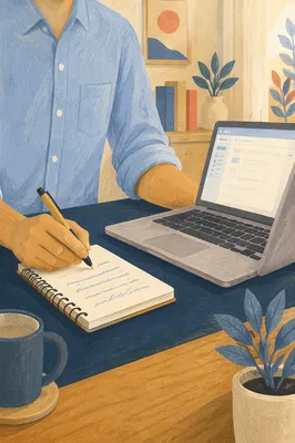 Professional Email Writing at Office Desk