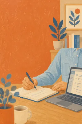 Professional Writing Email at Warm Office Desk