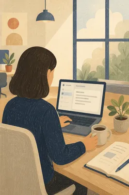 Professional Writing Email on Laptop at Desk