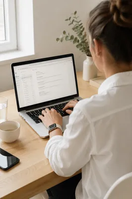 Professional Writing Email on Laptop Desk