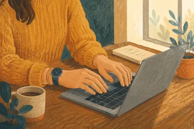 Professional Email Writing at Wooden Desk