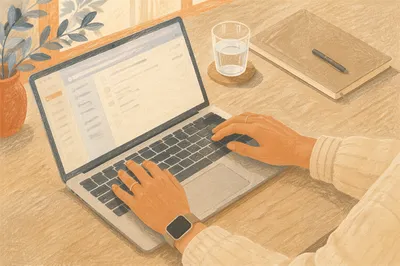 Professional Hands Writing Email on Laptop
