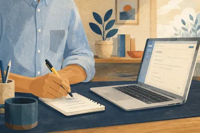 Professional Writing Notes Beside Email Laptop