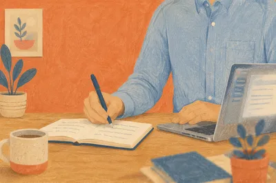 Professional Writing Email at Warm Office Desk