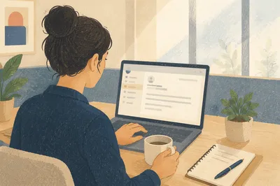 Professional Writing Email on Laptop at Desk