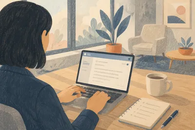 Professional Writing Email on Laptop Desk
