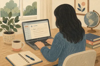 Professional Writing Email on Laptop Desk