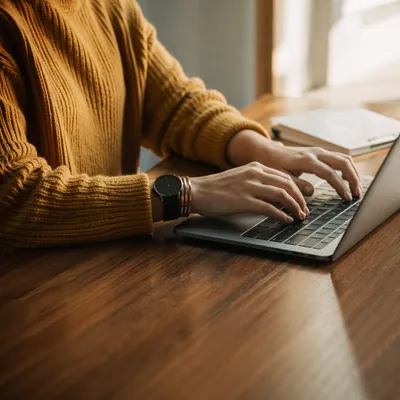 Professional Email Writing at Wooden Desk