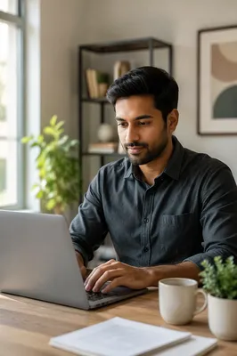 Young Professional Writing Email on Laptop