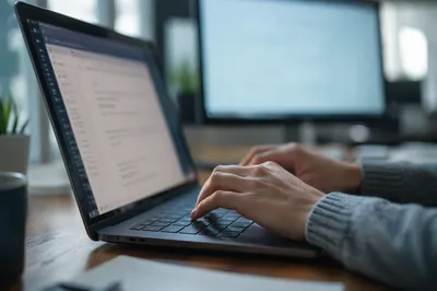 Professional Typing Email on Laptop