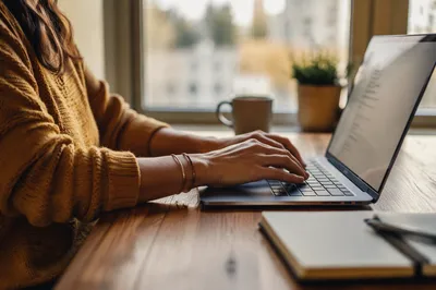 Professional Email Writing at Wooden Desk