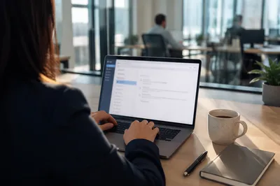 Professional Writing Email on Laptop at Office