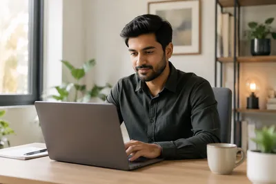 Young Professional Writing Email on Laptop