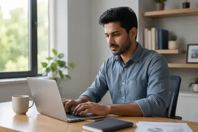 Young Professional Writing Email on Laptop