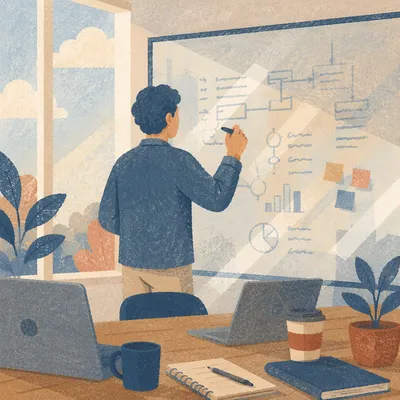 Business Strategy Planning on Glass Board