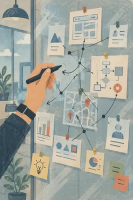 Glass Board Business Strategy Planning Close-Up